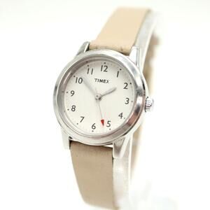 Timex Classic Silver Tone 25mm Womens Watch Tan Beige Leather w New Battery